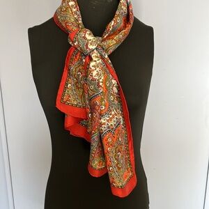 Vintage Echo Silk Red Paisley Long Oblong Scarf
